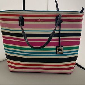 kate spade Multicolor Stripe Tote with Black Handles with charm.